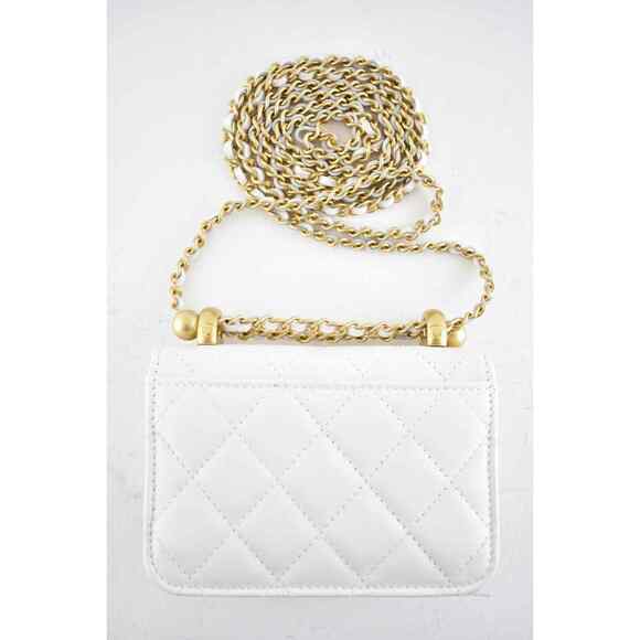 Chanel 21A White Mini Flap Coin Purse With Chain Handle Shoulder Crossbody Bag - Picture 10 of 12